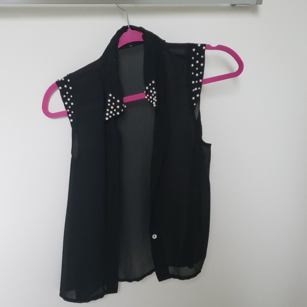 Black silver and pearl top